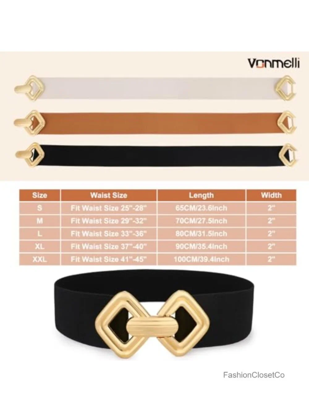 Vintage Stretchy Wide Waistband Belt with Gold Buckle for Dresses